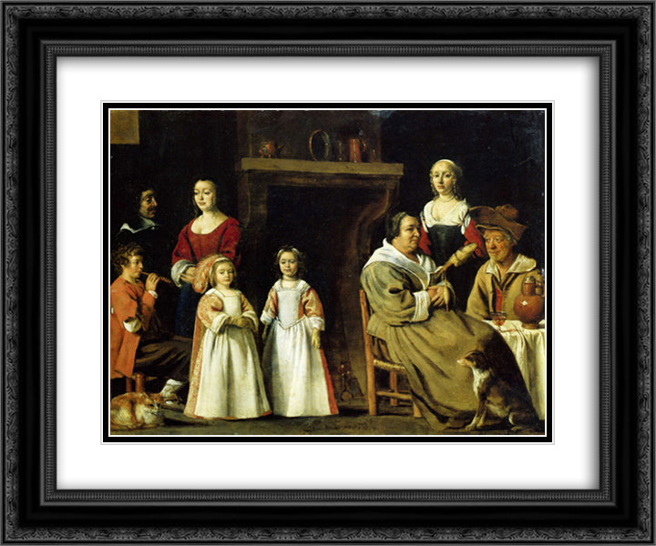 Portrait in an interior 24x20 Black Ornate Wood Framed Art Print Poster with Double Matting by Le Nain brothers
