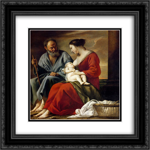 Rest of the Holy Family 20x20 Black Ornate Wood Framed Art Print Poster with Double Matting by Le Nain brothers
