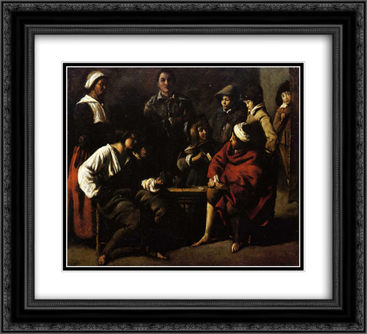 Small card players 22x20 Black Ornate Wood Framed Art Print Poster with Double Matting by Le Nain brothers