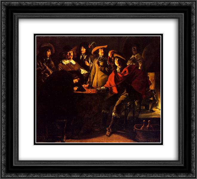 Smokers in an interior 22x20 Black Ornate Wood Framed Art Print Poster with Double Matting by Le Nain brothers