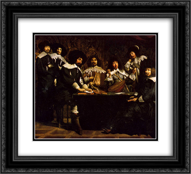 The Academy 22x20 Black Ornate Wood Framed Art Print Poster with Double Matting by Le Nain brothers