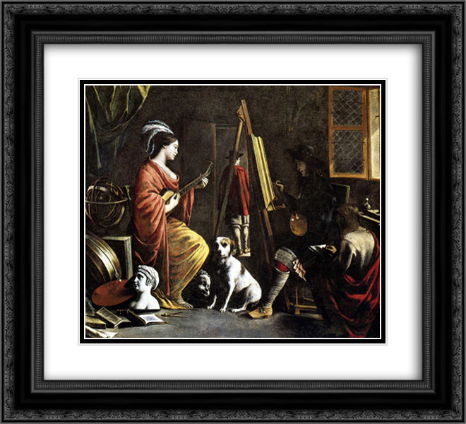 The artist's studio 22x20 Black Ornate Wood Framed Art Print Poster with Double Matting by Le Nain brothers
