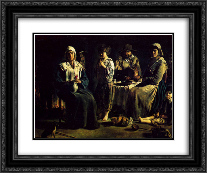 The Family of the peasants 24x20 Black Ornate Wood Framed Art Print Poster with Double Matting by Le Nain brothers
