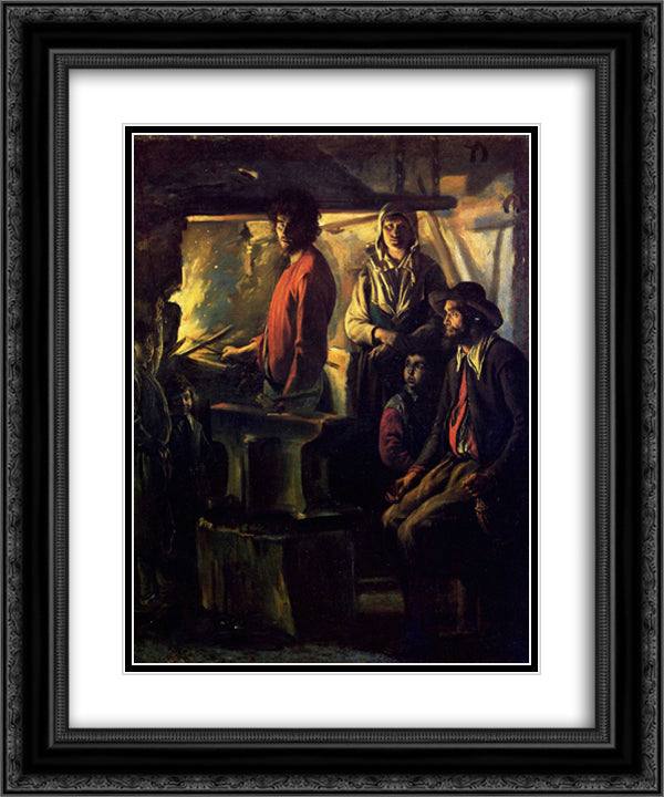 The Forging 20x24 Black Ornate Wood Framed Art Print Poster with Double Matting by Le Nain brothers