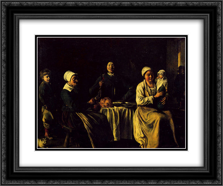 The happy family 24x20 Black Ornate Wood Framed Art Print Poster with Double Matting by Le Nain brothers