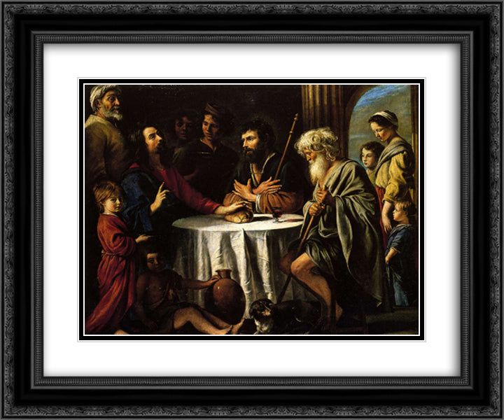 The Supper at Emmaus 24x20 Black Ornate Wood Framed Art Print Poster with Double Matting by Le Nain brothers