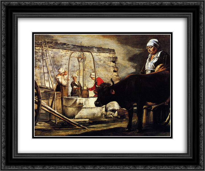 The Well 24x20 Black Ornate Wood Framed Art Print Poster with Double Matting by Le Nain brothers