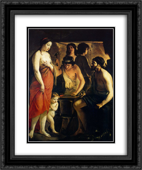 Venus in Vulcan's Forge 20x24 Black Ornate Wood Framed Art Print Poster with Double Matting by Le Nain brothers