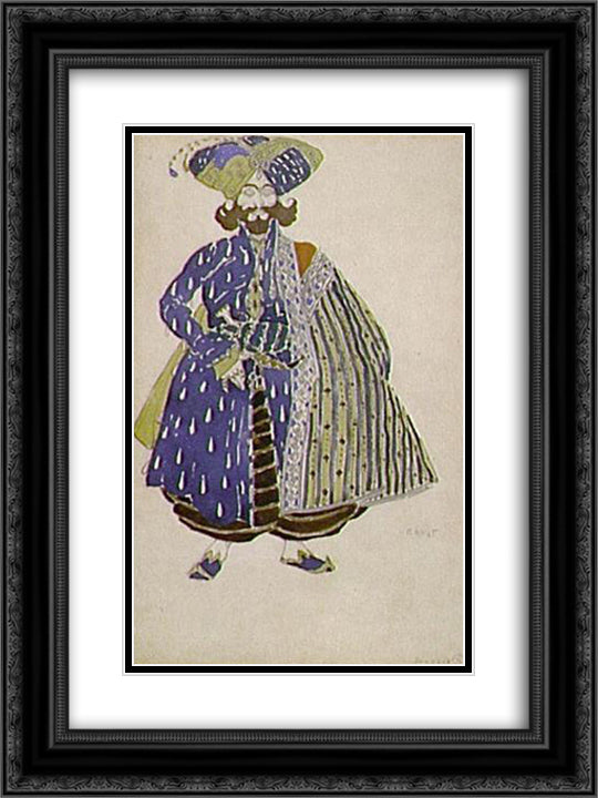 Aide de camp of the Shah, costume design for Diaghilev's production of the ballet Scheherazade 18x24 Black Ornate Wood Framed Art Print Poster with Double Matting by Bakst, Leon