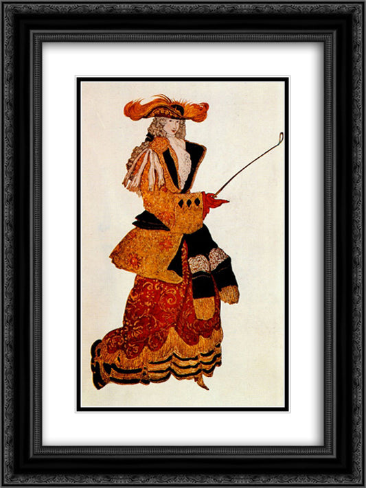 Costume design for the Marchioness Hunting, from Sleeping Beauty 18x24 Black Ornate Wood Framed Art Print Poster with Double Matting by Bakst, Leon