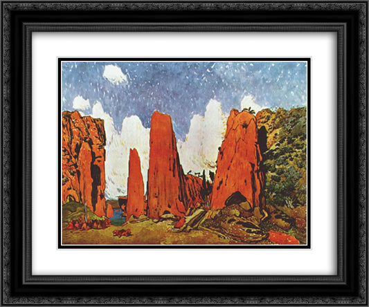 Daphnis and Chloe scenery for act II 24x20 Black Ornate Wood Framed Art Print Poster with Double Matting by Bakst, Leon