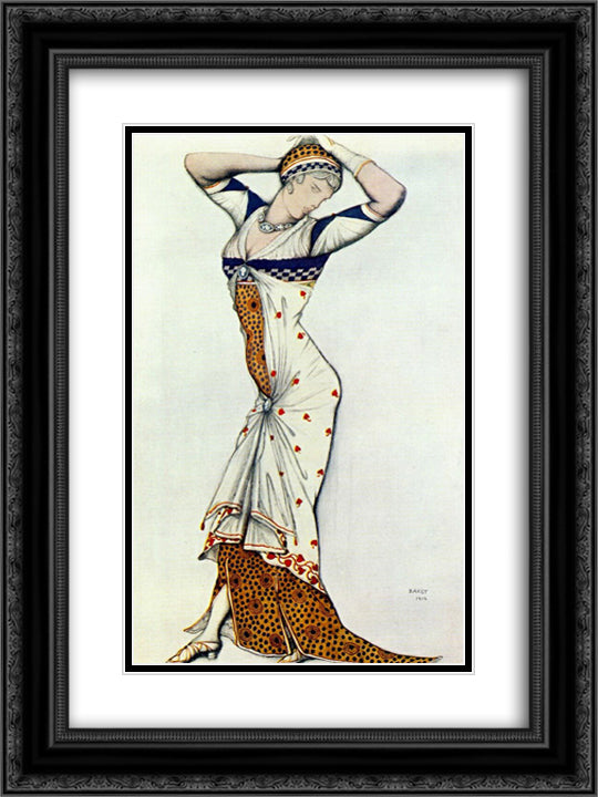 Design for a lady's dress 18x24 Black Ornate Wood Framed Art Print Poster with Double Matting by Bakst, Leon
