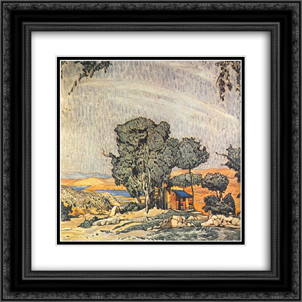 Helene de Sparte set design 20x20 Black Ornate Wood Framed Art Print Poster with Double Matting by Bakst, Leon