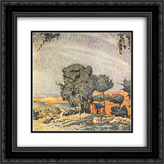 Helene de Sparte set design 20x20 Black Ornate Wood Framed Art Print Poster with Double Matting by Bakst, Leon