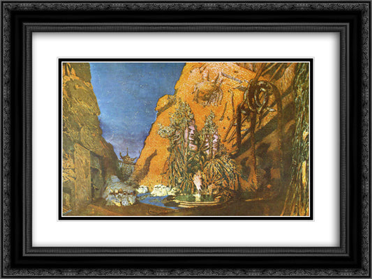Le dieu bleu - set design 24x18 Black Ornate Wood Framed Art Print Poster with Double Matting by Bakst, Leon