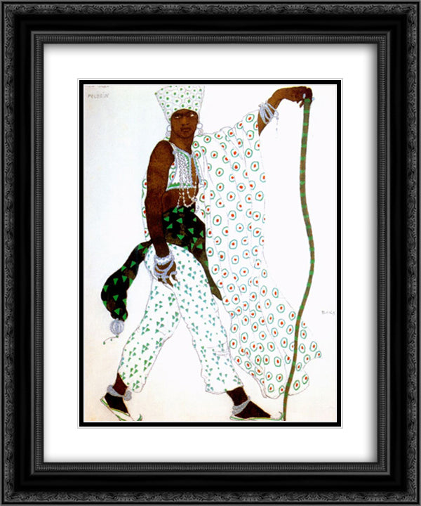 Le dieu bleu a pilgrim 20x24 Black Ornate Wood Framed Art Print Poster with Double Matting by Bakst, Leon