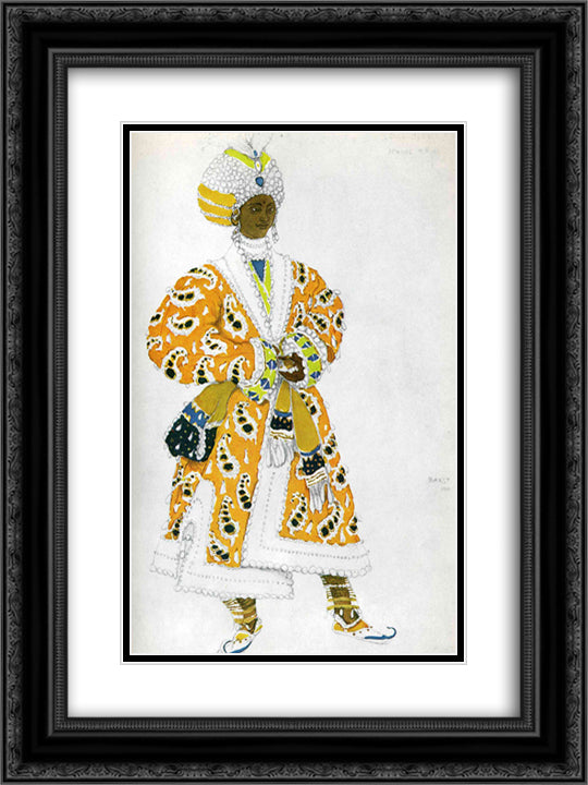 Le dieu bleu a young rajah 18x24 Black Ornate Wood Framed Art Print Poster with Double Matting by Bakst, Leon