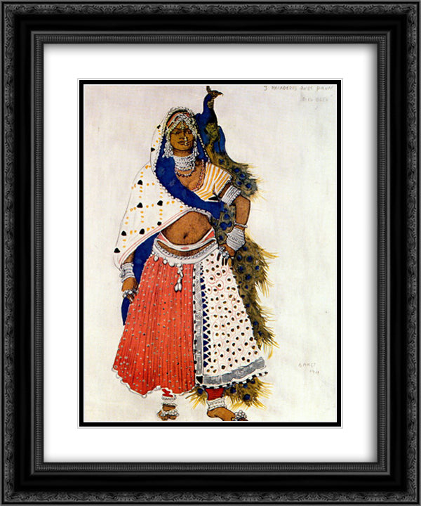 Le dieu bleu bayadere with peacock 20x24 Black Ornate Wood Framed Art Print Poster with Double Matting by Bakst, Leon