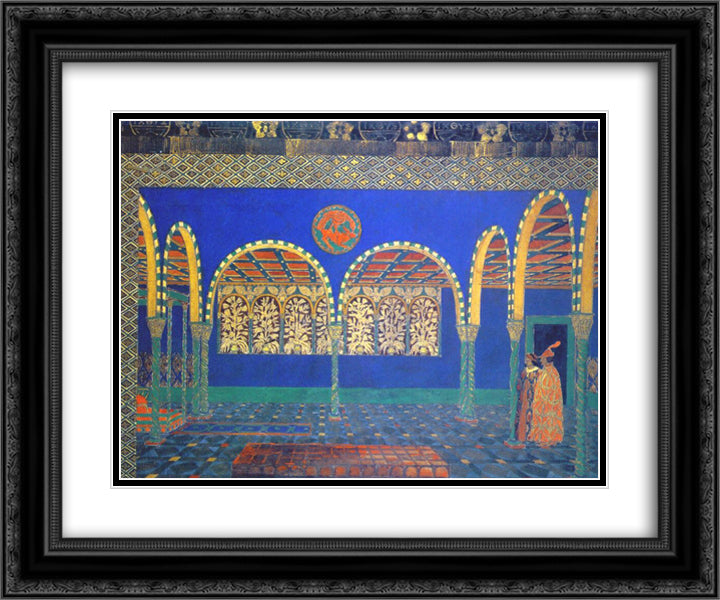 Le martyre de Saint Sebastien act I set design 24x20 Black Ornate Wood Framed Art Print Poster with Double Matting by Bakst, Leon