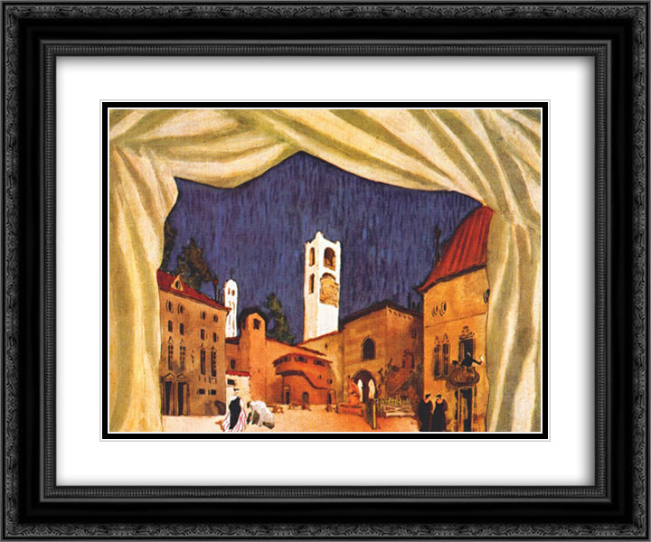 Les femmes de bonne humeur - set design 24x20 Black Ornate Wood Framed Art Print Poster with Double Matting by Bakst, Leon