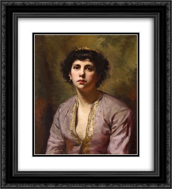 A portrait of a young girl 20x22 Black Ornate Wood Framed Art Print Poster with Double Matting by Bonnat, Leon