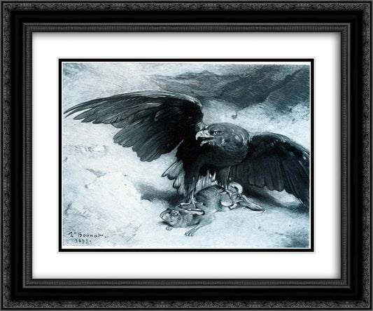 Aigle et Lapin 24x20 Black Ornate Wood Framed Art Print Poster with Double Matting by Bonnat, Leon