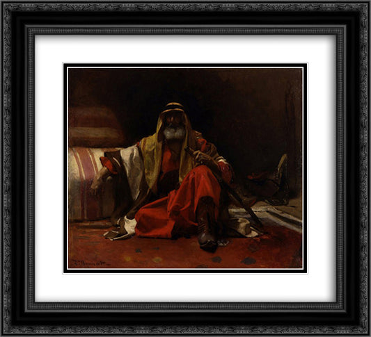 An Arab Sheik 22x20 Black Ornate Wood Framed Art Print Poster with Double Matting by Bonnat, Leon
