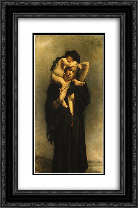 An Egyptian Peasant Woman and Her Child 16x24 Black Ornate Wood Framed Art Print Poster with Double Matting by Bonnat, Leon