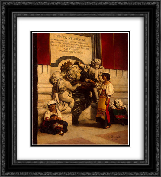 Fountain by St Peters Basilica in Rome 20x22 Black Ornate Wood Framed Art Print Poster with Double Matting by Bonnat, Leon
