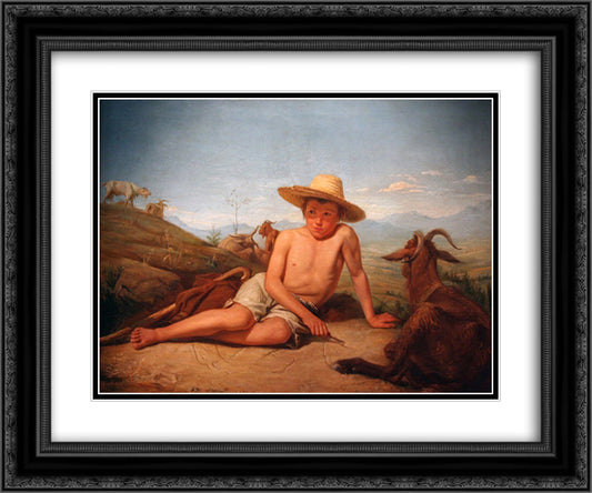 Giotto gardant les chevres 24x20 Black Ornate Wood Framed Art Print Poster with Double Matting by Bonnat, Leon
