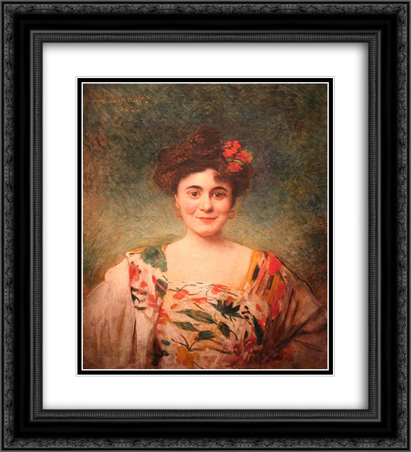 Portrait de madame Dotezac 20x22 Black Ornate Wood Framed Art Print Poster with Double Matting by Bonnat, Leon
