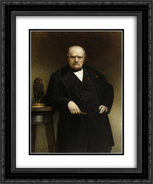 Portrait of Antoine-Louis Barye with a Wax Model of Seated Lion 20x24 Black Ornate Wood Framed Art Print Poster with Double Matting by Bonnat, Leon