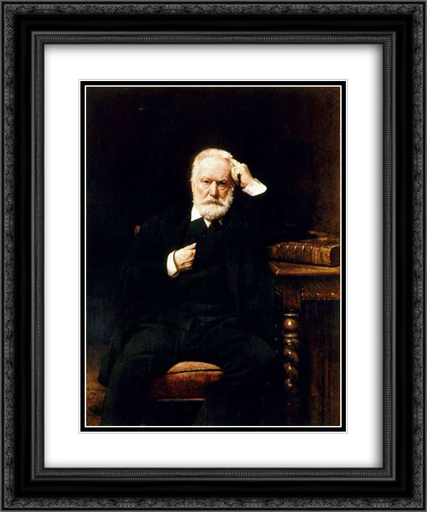 Portrait of Victor Hugo 20x24 Black Ornate Wood Framed Art Print Poster with Double Matting by Bonnat, Leon