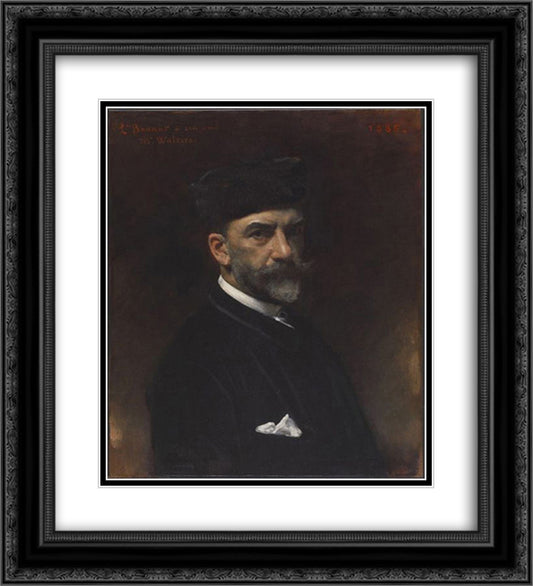 Self Portrait dedicated to William Walters 20x22 Black Ornate Wood Framed Art Print Poster with Double Matting by Bonnat, Leon