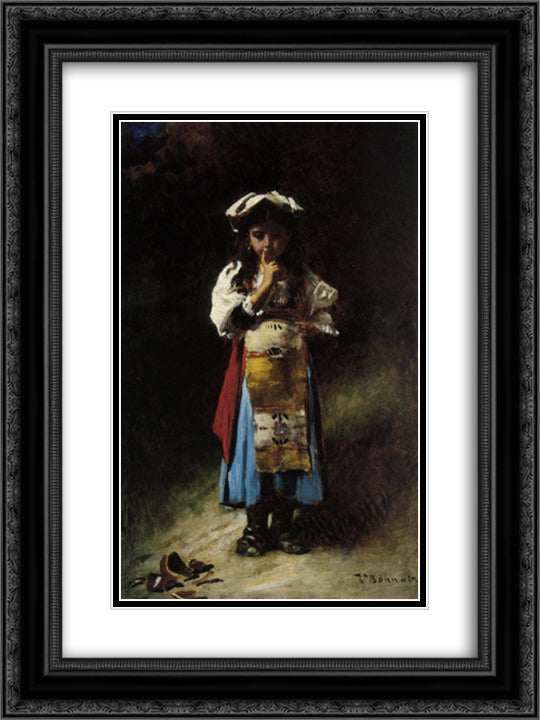 The Broken Jug 18x24 Black Ornate Wood Framed Art Print Poster with Double Matting by Bonnat, Leon