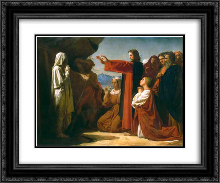 The Resurrection of Lazarus 24x20 Black Ornate Wood Framed Art Print Poster with Double Matting by Bonnat, Leon