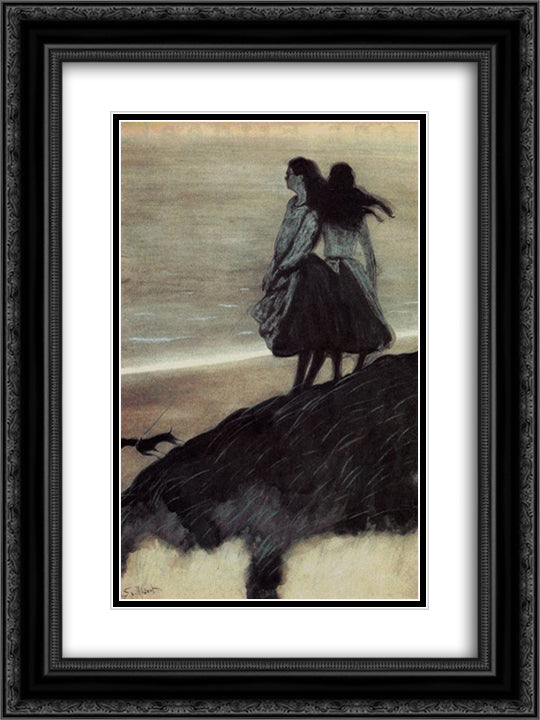 Girls on a Dune 18x24 Black Ornate Wood Framed Art Print Poster with Double Matting by Spilliaert, Leon