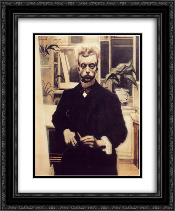 Self-Portrait 20x24 Black Ornate Wood Framed Art Print Poster with Double Matting by Spilliaert, Leon