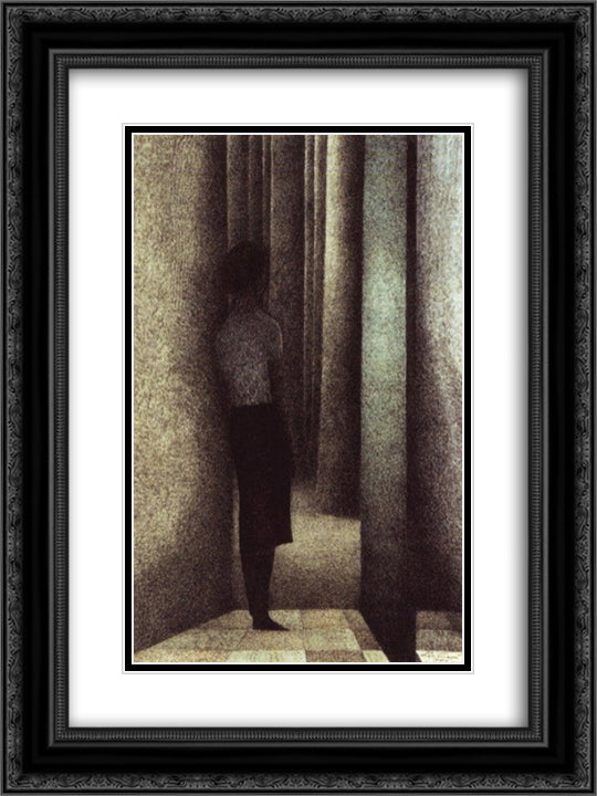 The Open Door 18x24 Black Ornate Wood Framed Art Print Poster with Double Matting by Spilliaert, Leon