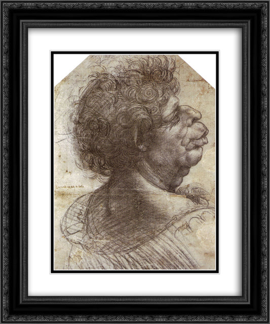 A Grotesque Head Grotesque head 20x24 Black Ornate Wood Framed Art Print Poster with Double Matting by da Vinci, Leonardo