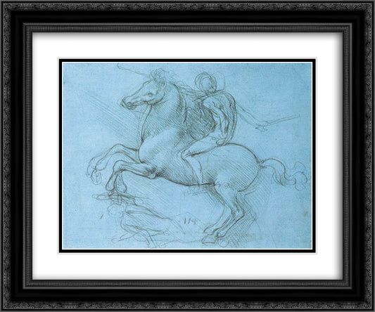 A study for an equestrian monument 24x20 Black Ornate Wood Framed Art Print Poster with Double Matting by da Vinci, Leonardo