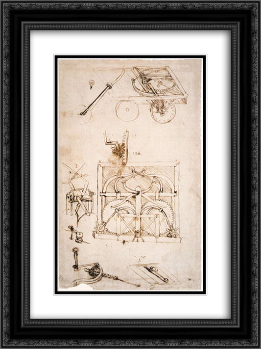 Automobile 18x24 Black Ornate Wood Framed Art Print Poster with Double Matting by da Vinci, Leonardo