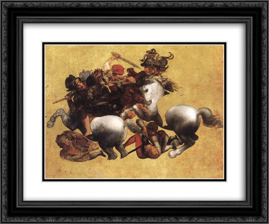 Battle of Anghiari 24x20 Black Ornate Wood Framed Art Print Poster with Double Matting by da Vinci, Leonardo