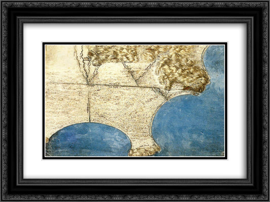 Bird's eye view of sea coast 24x18 Black Ornate Wood Framed Art Print Poster with Double Matting by da Vinci, Leonardo