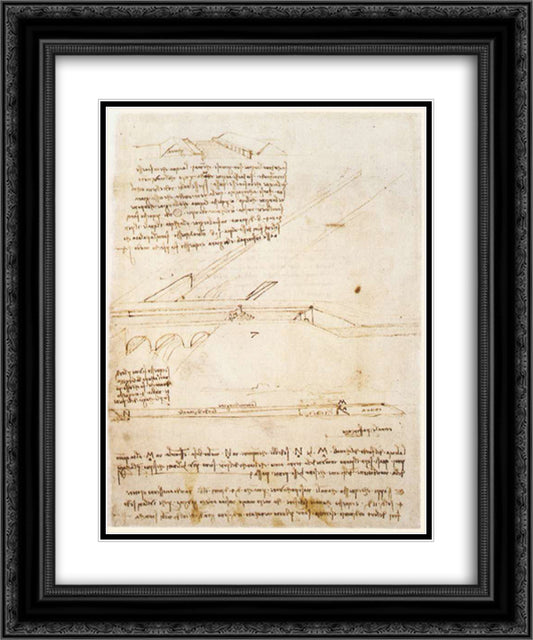 Canal bridge 20x24 Black Ornate Wood Framed Art Print Poster with Double Matting by da Vinci, Leonardo