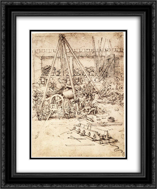 Cannon foundry 20x24 Black Ornate Wood Framed Art Print Poster with Double Matting by da Vinci, Leonardo