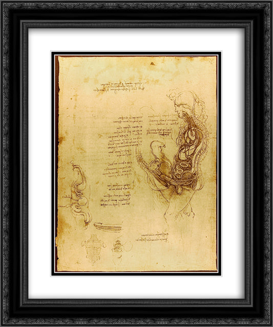 Coition of a Hemisected Man and Woman 20x24 Black Ornate Wood Framed Art Print Poster with Double Matting by da Vinci, Leonardo