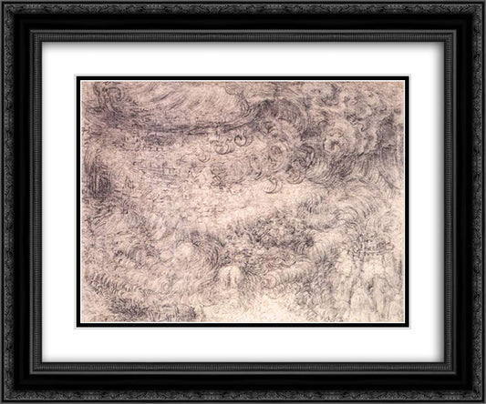 Deluge over a city 24x20 Black Ornate Wood Framed Art Print Poster with Double Matting by da Vinci, Leonardo