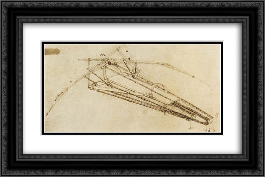 Design for a flying machine 24x16 Black Ornate Wood Framed Art Print Poster with Double Matting by da Vinci, Leonardo