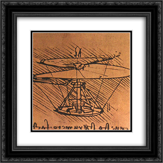 Design for a helicopter 20x20 Black Ornate Wood Framed Art Print Poster with Double Matting by da Vinci, Leonardo